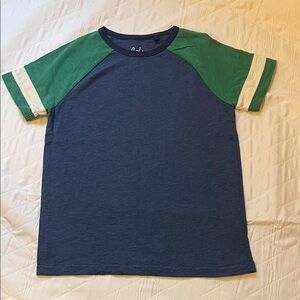 Boden Navy Tee with Green Raglan Sleeves and White Stripes